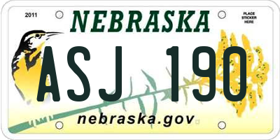 NE license plate ASJ190