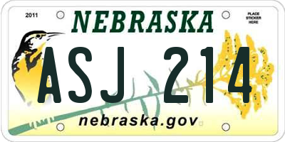 NE license plate ASJ214