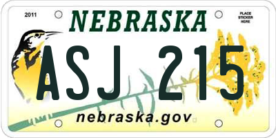 NE license plate ASJ215