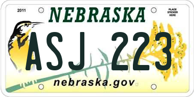 NE license plate ASJ223