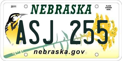 NE license plate ASJ255