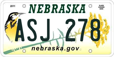 NE license plate ASJ278