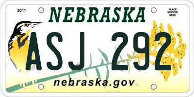 NE license plate ASJ292
