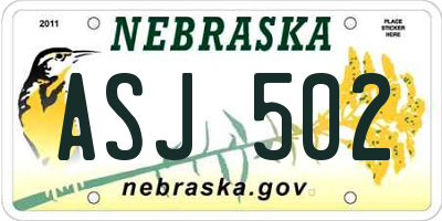NE license plate ASJ502