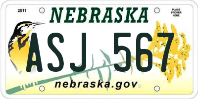 NE license plate ASJ567