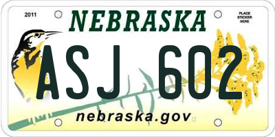NE license plate ASJ602