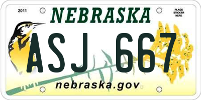 NE license plate ASJ667