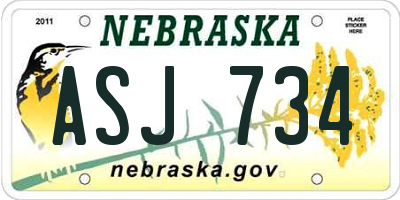 NE license plate ASJ734