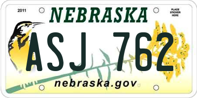 NE license plate ASJ762