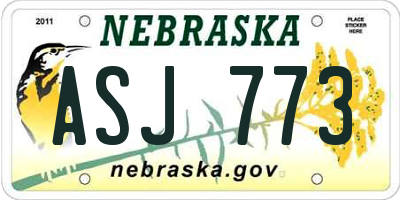 NE license plate ASJ773