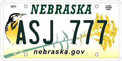 NE license plate ASJ777