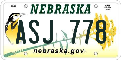 NE license plate ASJ778