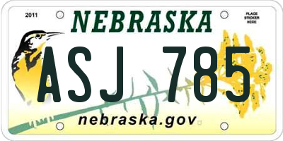 NE license plate ASJ785