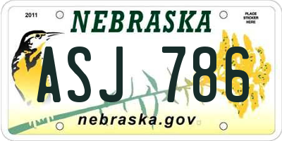 NE license plate ASJ786