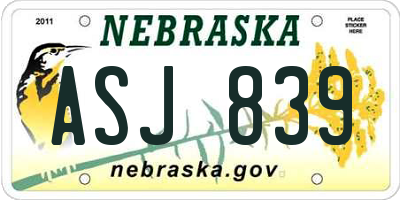 NE license plate ASJ839