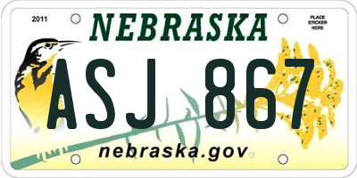 NE license plate ASJ867