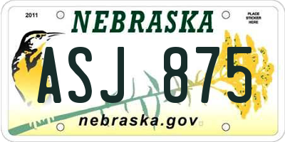 NE license plate ASJ875