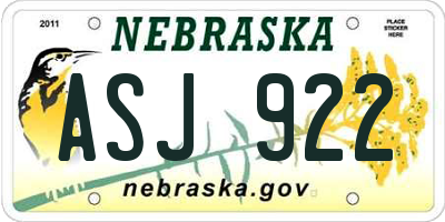 NE license plate ASJ922