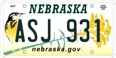NE license plate ASJ931