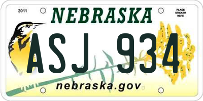 NE license plate ASJ934