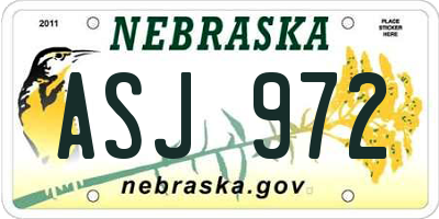 NE license plate ASJ972