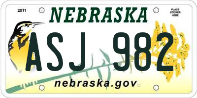 NE license plate ASJ982