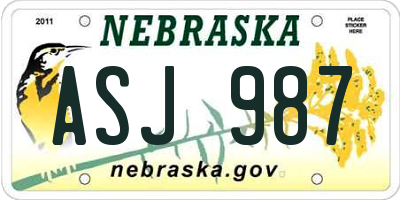 NE license plate ASJ987