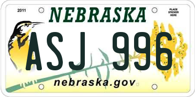 NE license plate ASJ996