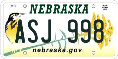 NE license plate ASJ998
