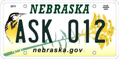 NE license plate ASK012