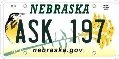 NE license plate ASK197