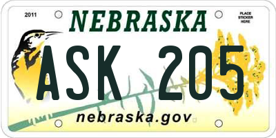 NE license plate ASK205