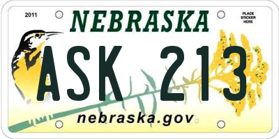NE license plate ASK213
