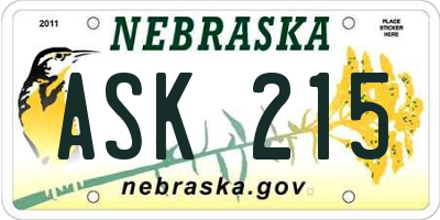 NE license plate ASK215