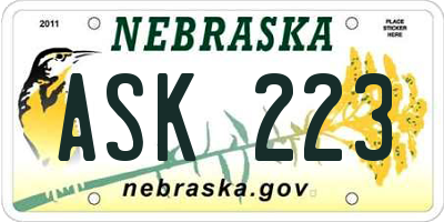 NE license plate ASK223