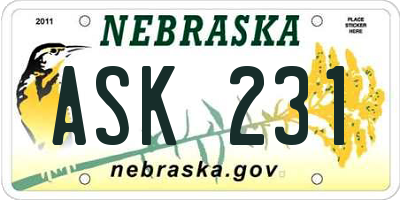 NE license plate ASK231