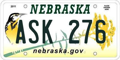 NE license plate ASK276