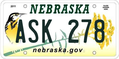 NE license plate ASK278