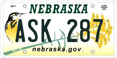 NE license plate ASK287