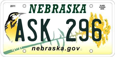 NE license plate ASK296