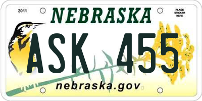 NE license plate ASK455