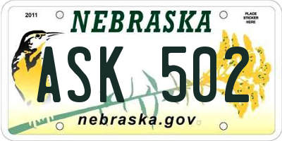 NE license plate ASK502