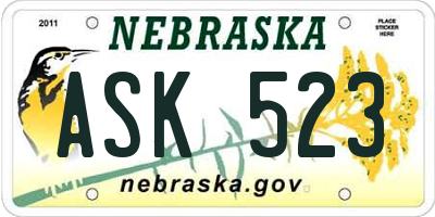NE license plate ASK523