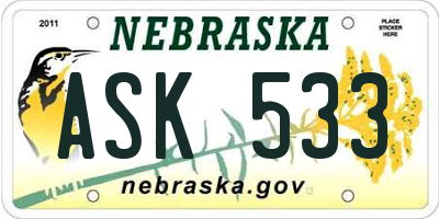 NE license plate ASK533