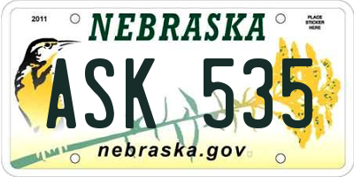 NE license plate ASK535