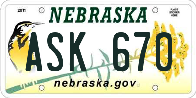 NE license plate ASK670