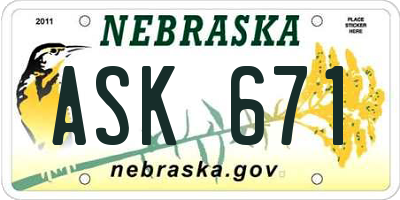 NE license plate ASK671