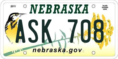 NE license plate ASK708