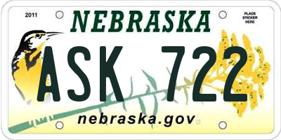 NE license plate ASK722