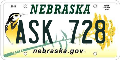 NE license plate ASK728